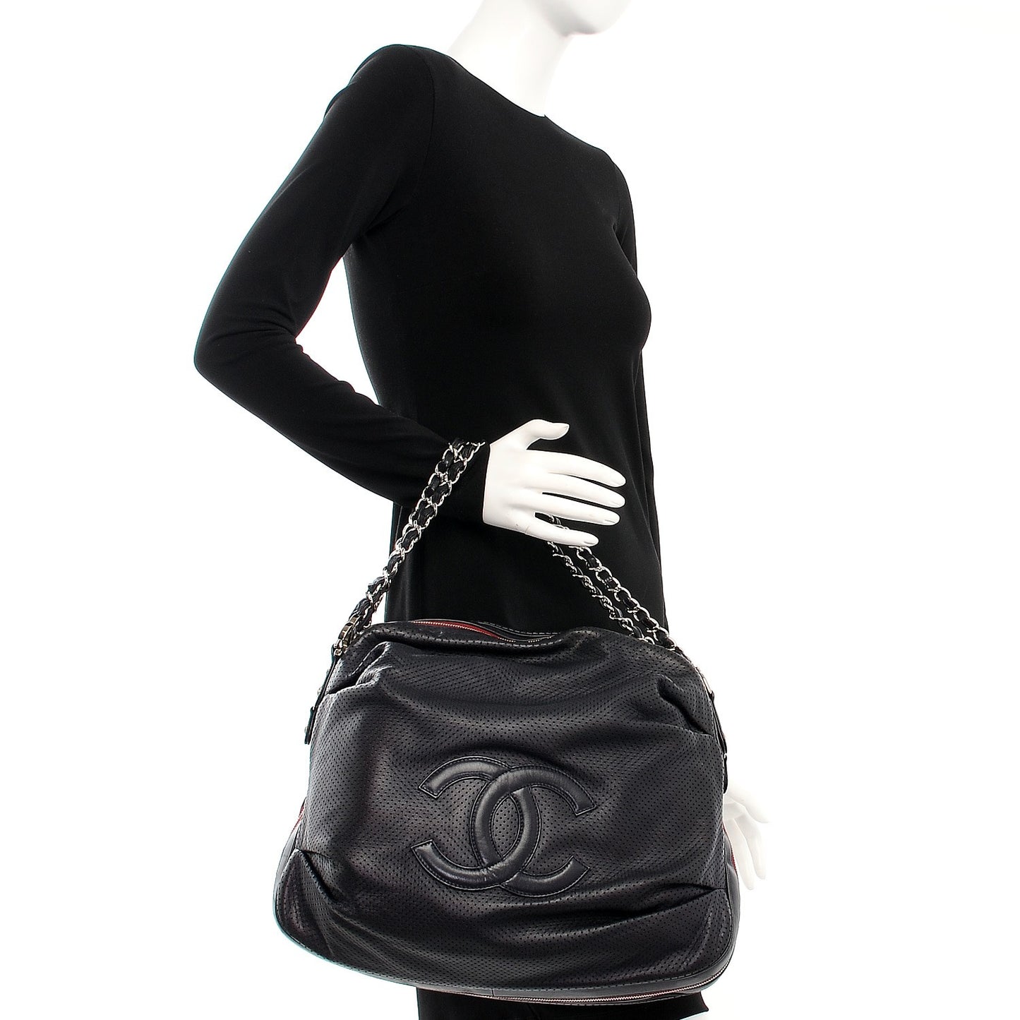 Perforated Lambskin Baseball Spirit Ligne Bag Navy