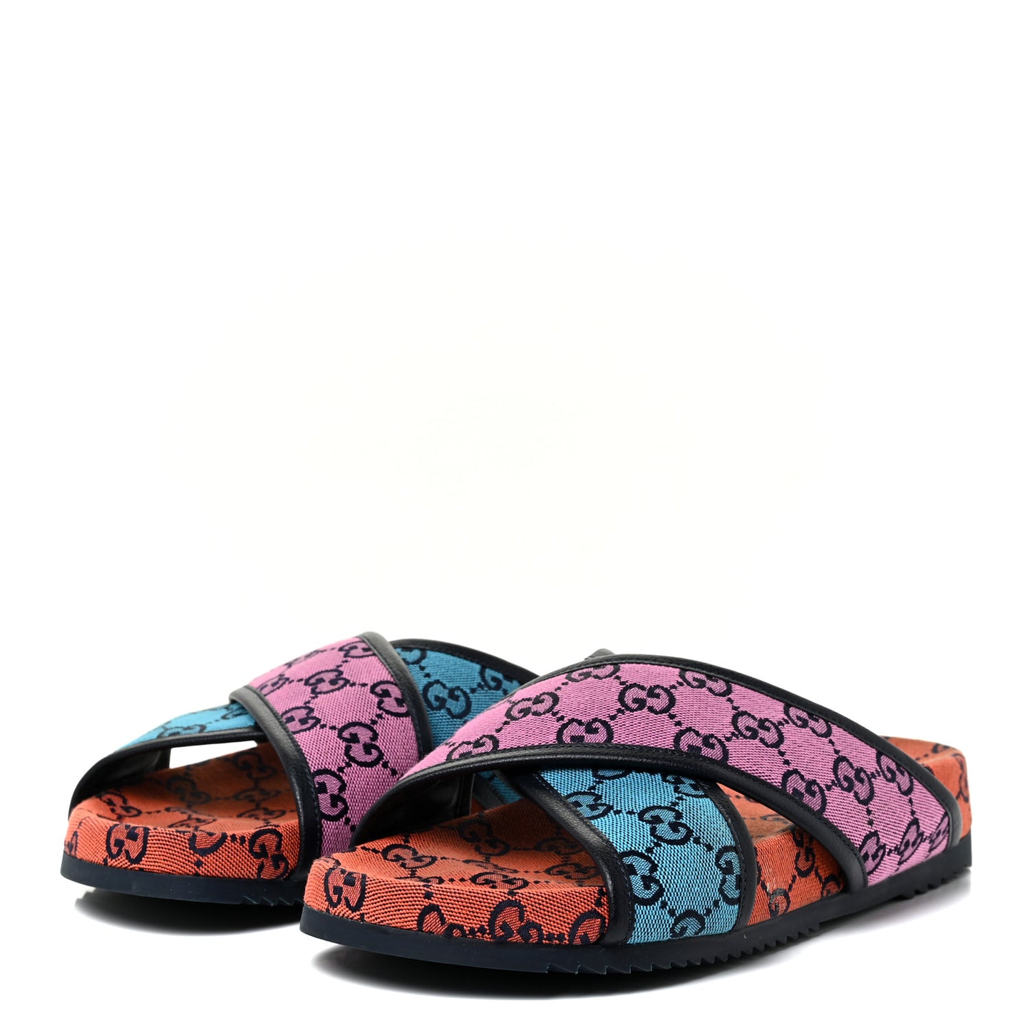 Monogram Multicolor Mens Criss Cross Slide Sandals 7 Light Blue Blue Pink Tabasco