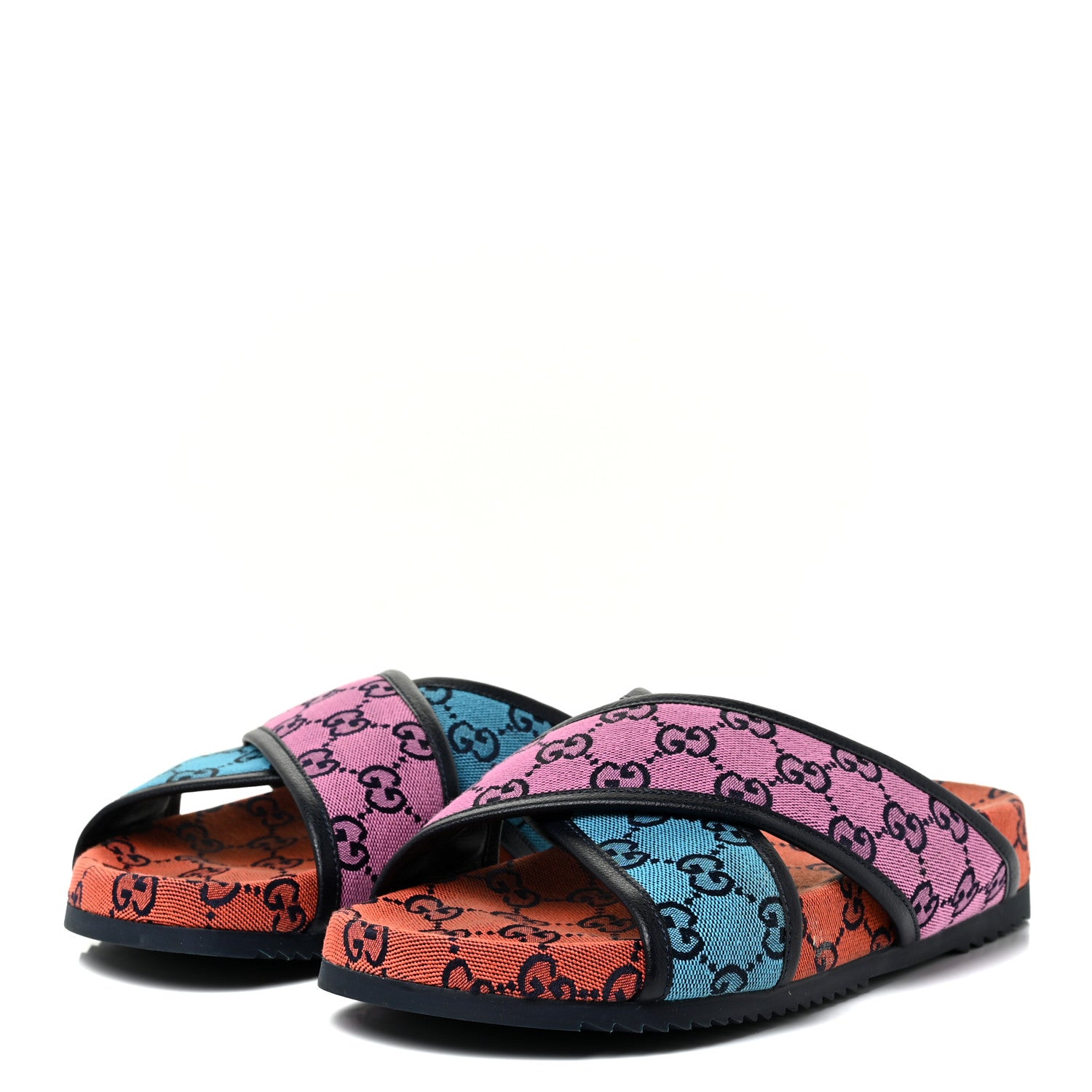Gucci Monogram Multicolor Mens Criss Cross Slide Sandals 7 Light Blue Blue Pink Tabasco 3 of 12