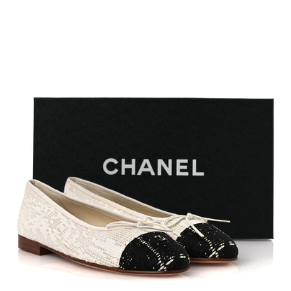 Chanel Tweed Cap Toe Ballet Flats 37 White Black 13 of 13