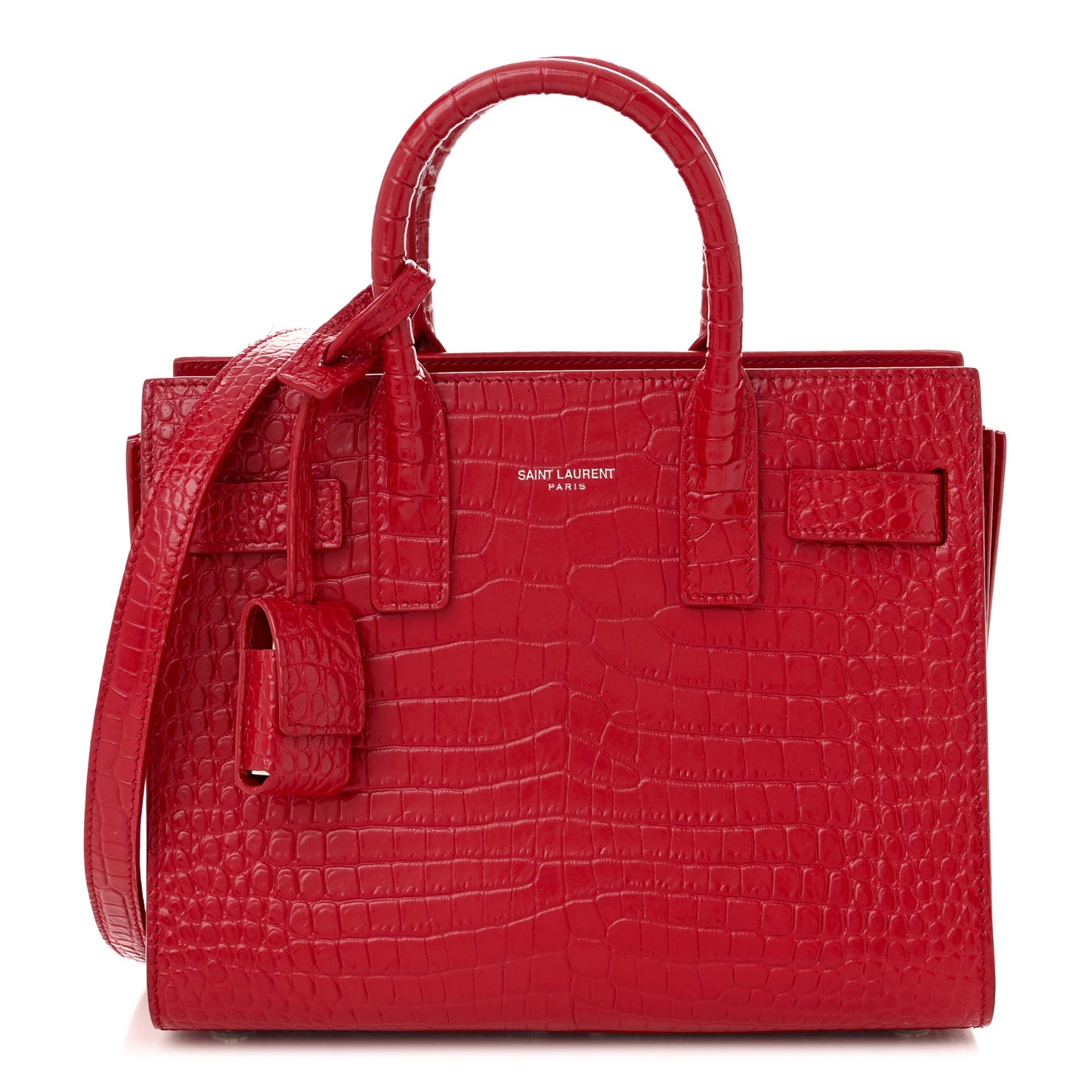 Calfskin Crocodile Embossed Nano Sac De Jour Red