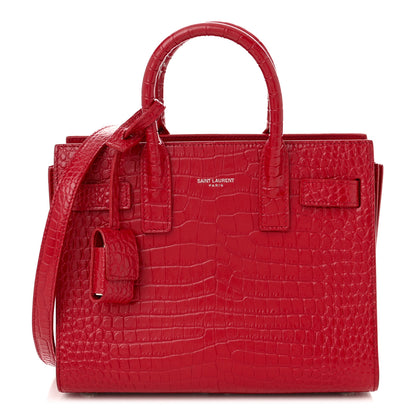 Saint Laurent Calfskin Crocodile Embossed Nano Sac De Jour Red 1 of 10