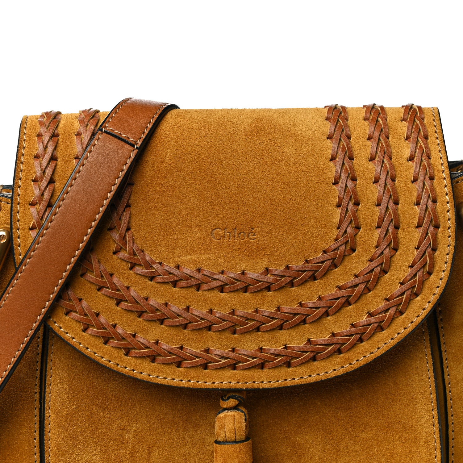 Chloe Suede Calfskin Braided Small Hudson Shoulder Bag Caramel 10 of 14