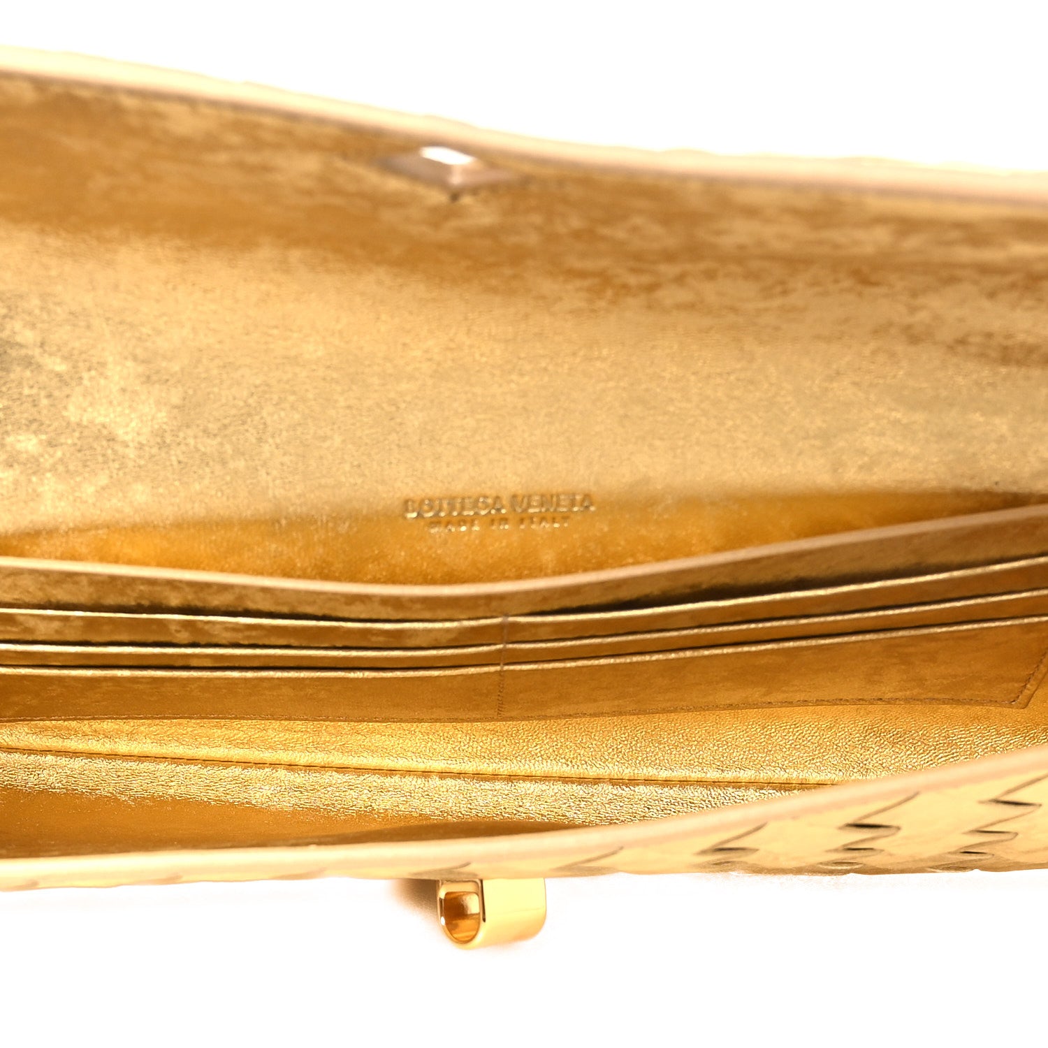 Bottega Veneta Metallic Satin Lambskin Intrecciato Long Andiamo Top Handle Clutch Gold 5 of 8