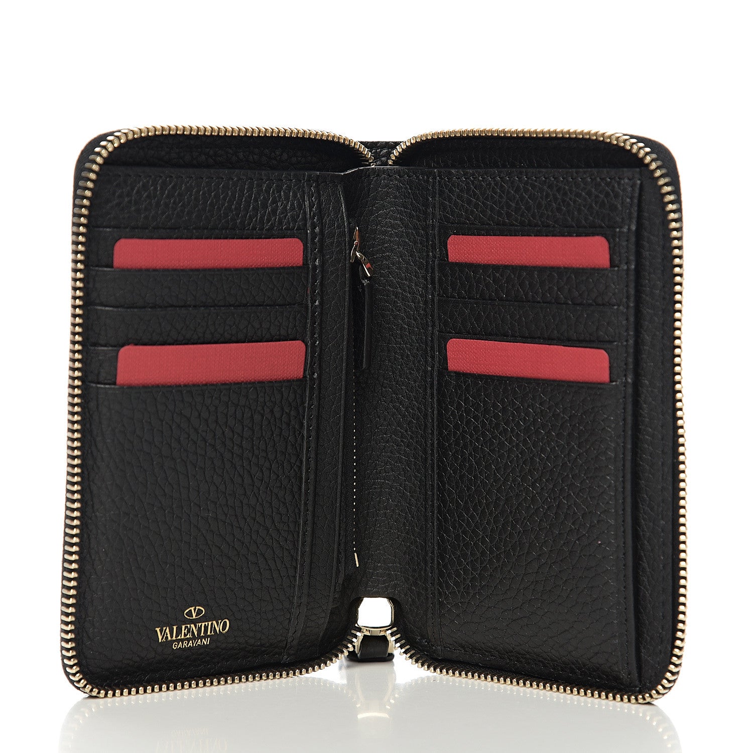 Valentino Garavani Pebbled Calfskin Medium Rockstud Organizer Zip Around Wallet Black 4 of 6