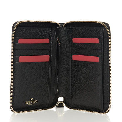 Valentino Garavani Pebbled Calfskin Medium Rockstud Organizer Zip Around Wallet Black 4 of 6