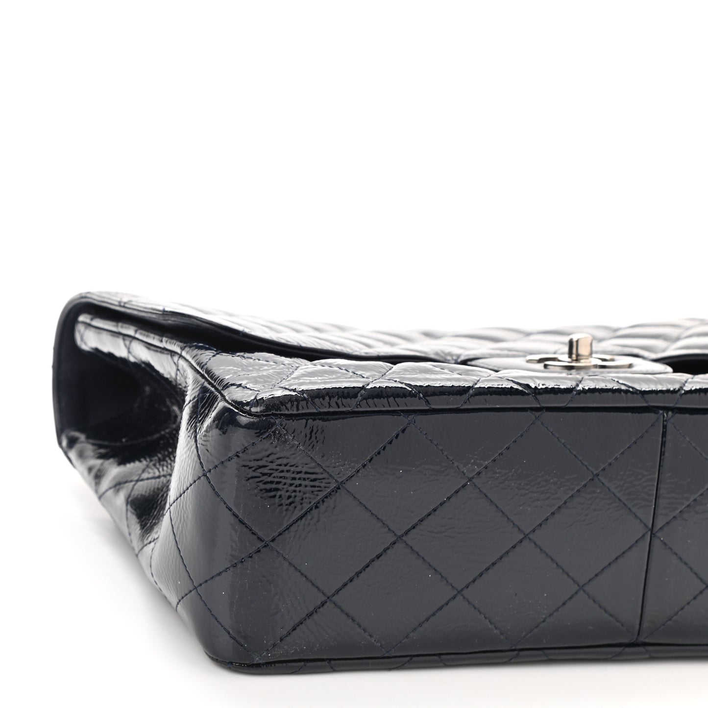 Crinkled Patent Quilted Jumbo Single Flap Dark Navy
