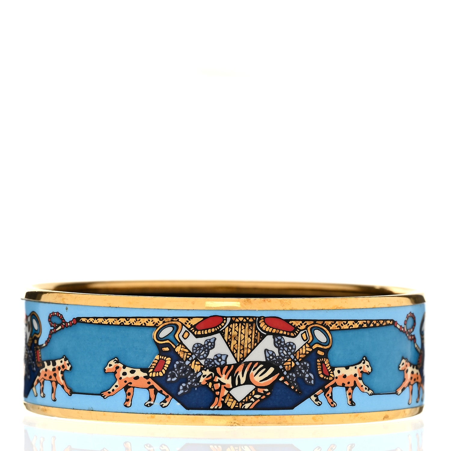 Hermes Enamel Printed Wide Snow Leopards Bracelet 65 3 of 5
