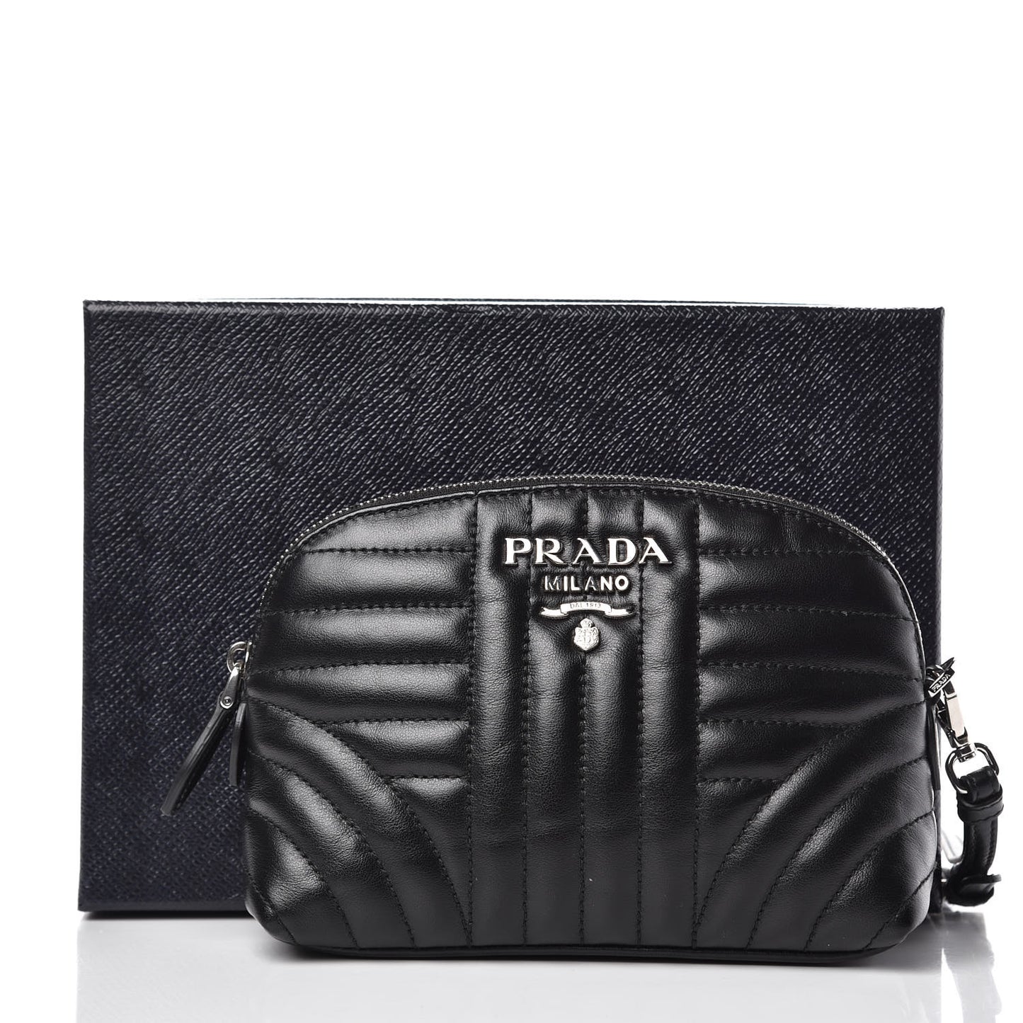 Soft Calfskin Diagramme Wristlet Pouch Bag Black