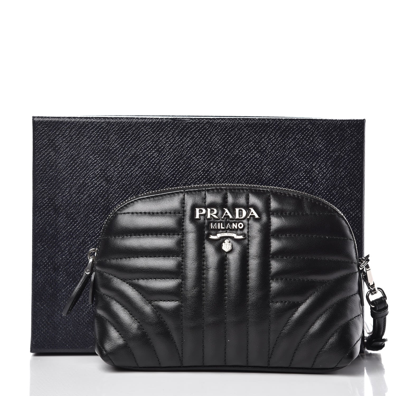 Prada Soft Calfskin Diagramme Wristlet Pouch Bag Black 7 of 7