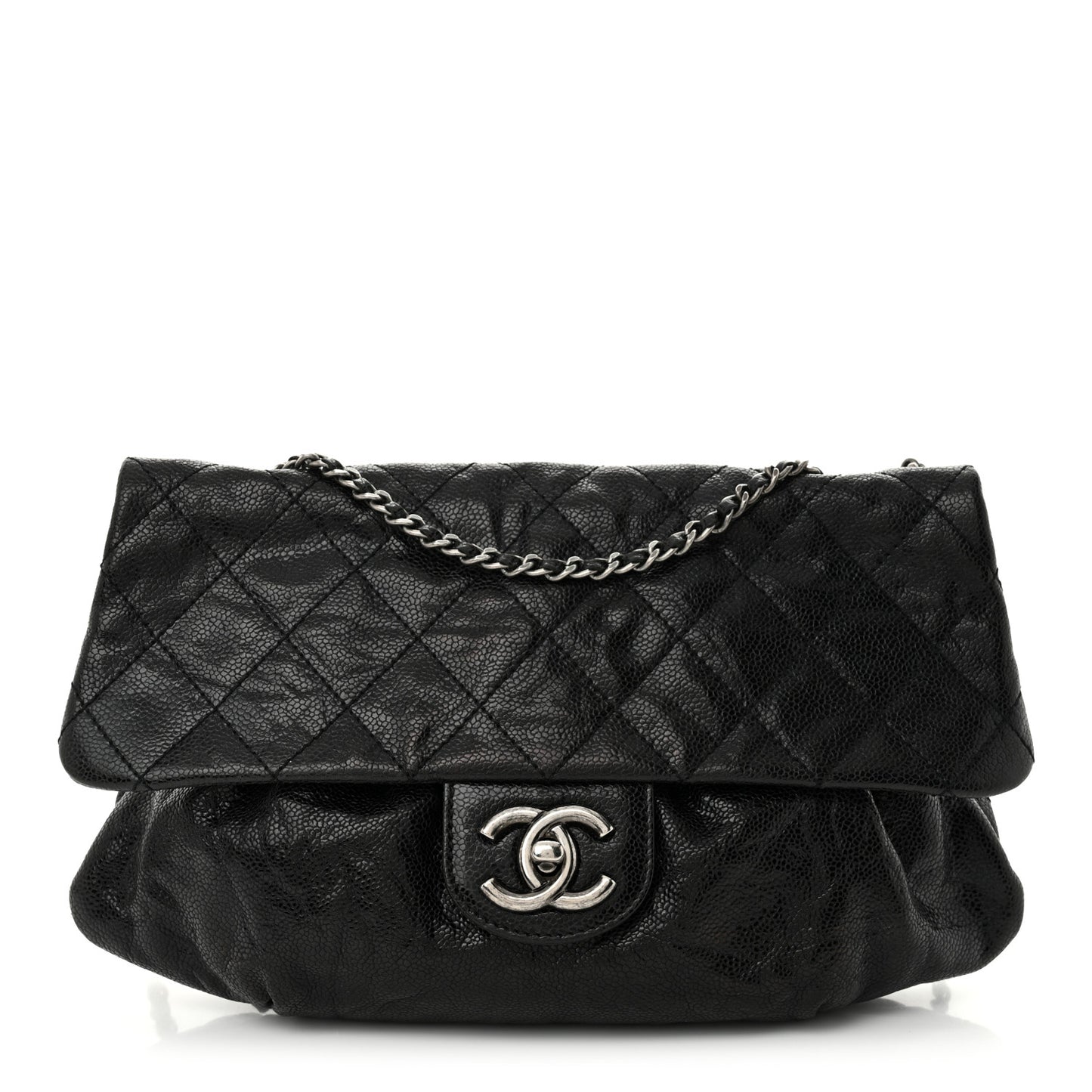 Caviar Quilted Medium Elastic Flap Black