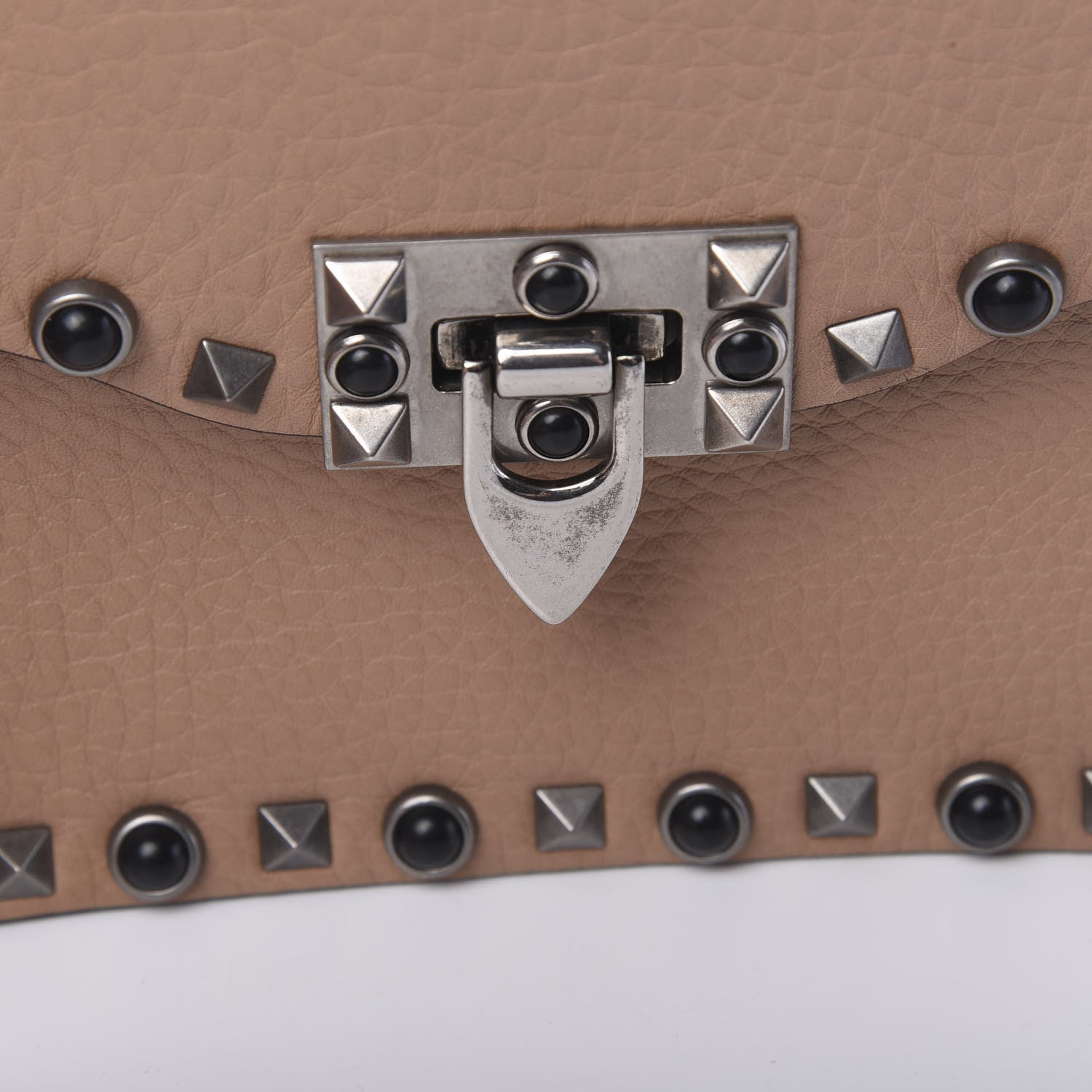 Valentino Garavani Grained Calfskin Onyx Small Guitar Strap Rockstud Rolling Shoulder Flap Bag Soft Noisette 8 of 9