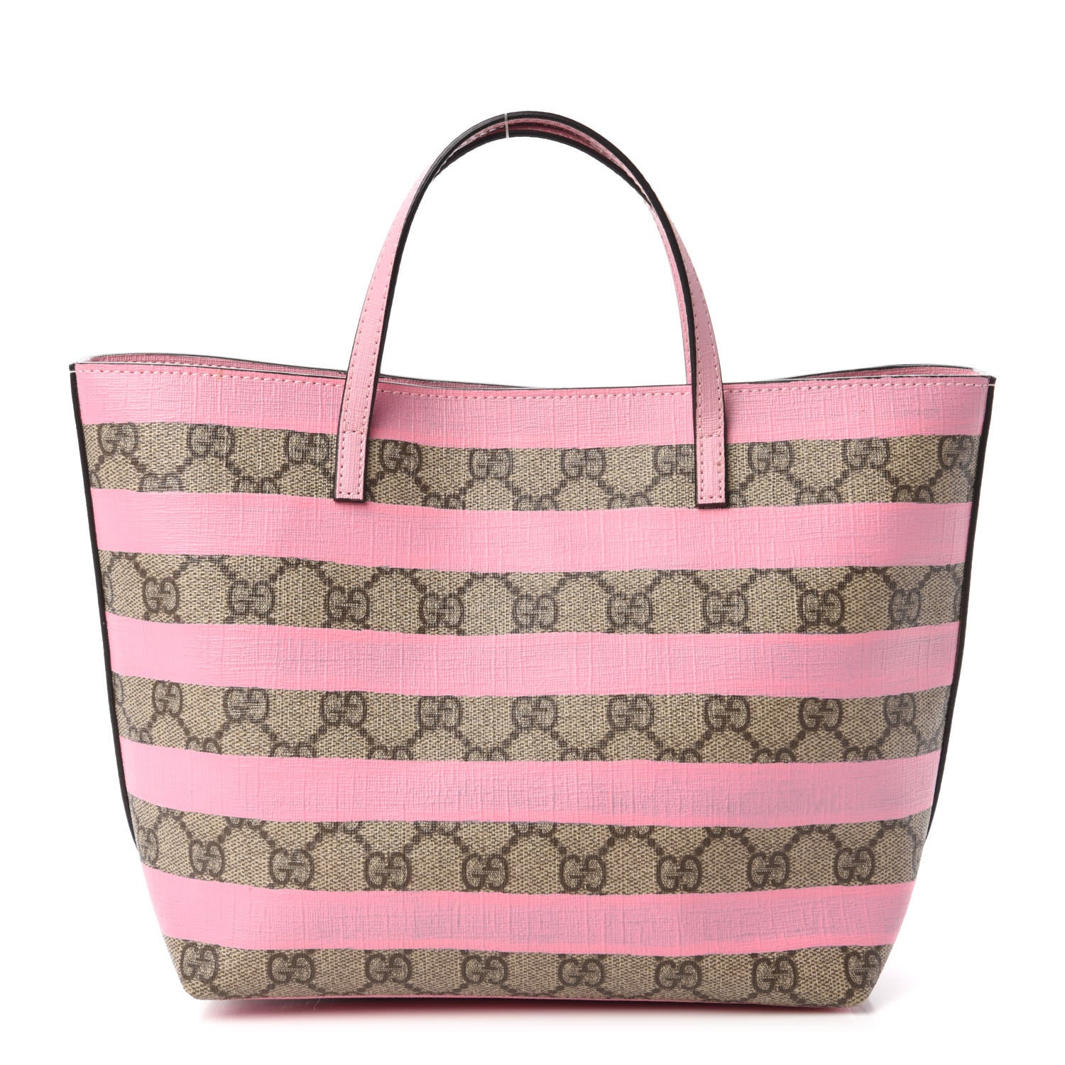 Gucci GG Supreme Monogram Striped Childrens Tote Beige Ebony Pink 1 of 10