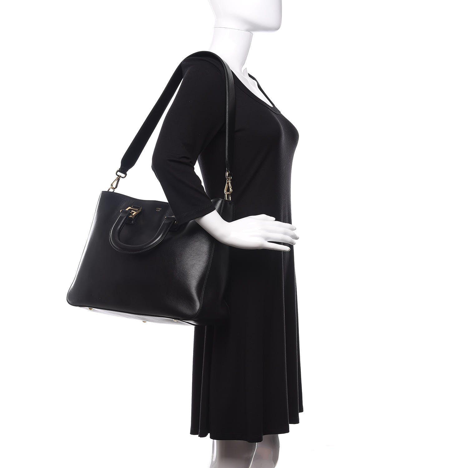 Fendi Vitello Glacier Medium FF Tote Black 3 of 11