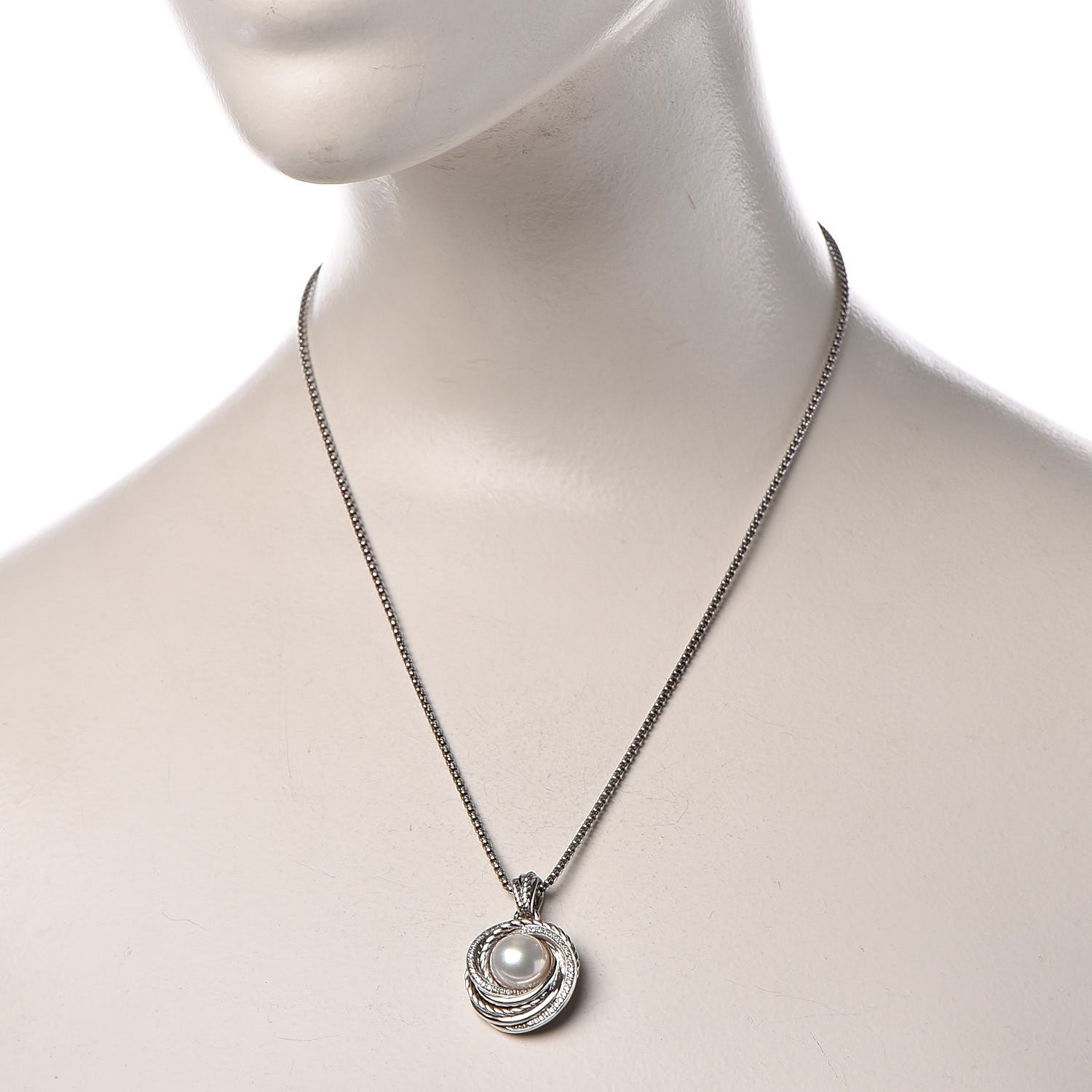 David Yurman Sterling Silver Diamond Pearl 8mm Crossover Pendant Necklace 2 of 8