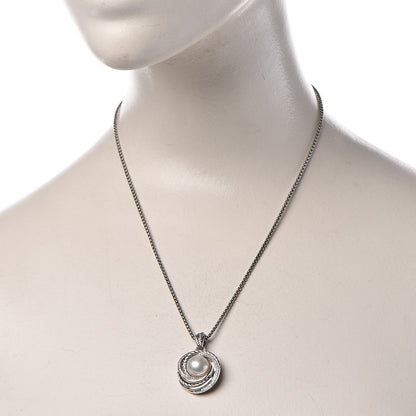 David Yurman Sterling Silver Diamond Pearl 8mm Crossover Pendant Necklace 2 of 8