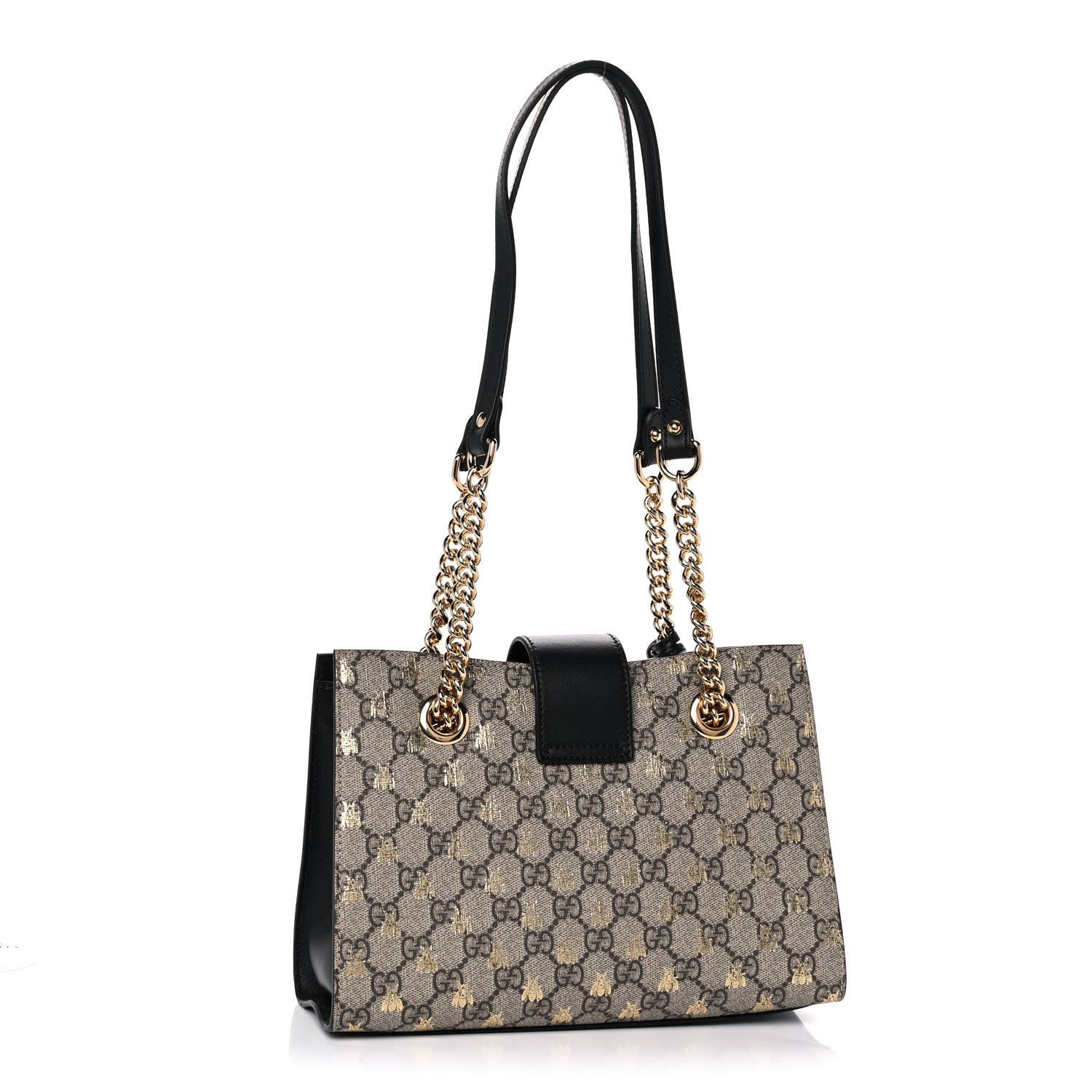 Gucci GG Supreme Monogram Bees Small Padlock Tote Beige Oro Black 3 of 11