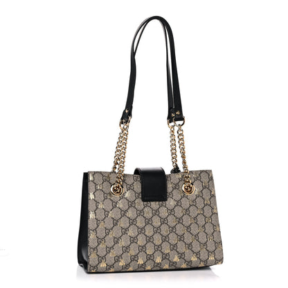 Gucci GG Supreme Monogram Bees Small Padlock Tote Beige Oro Black 3 of 11