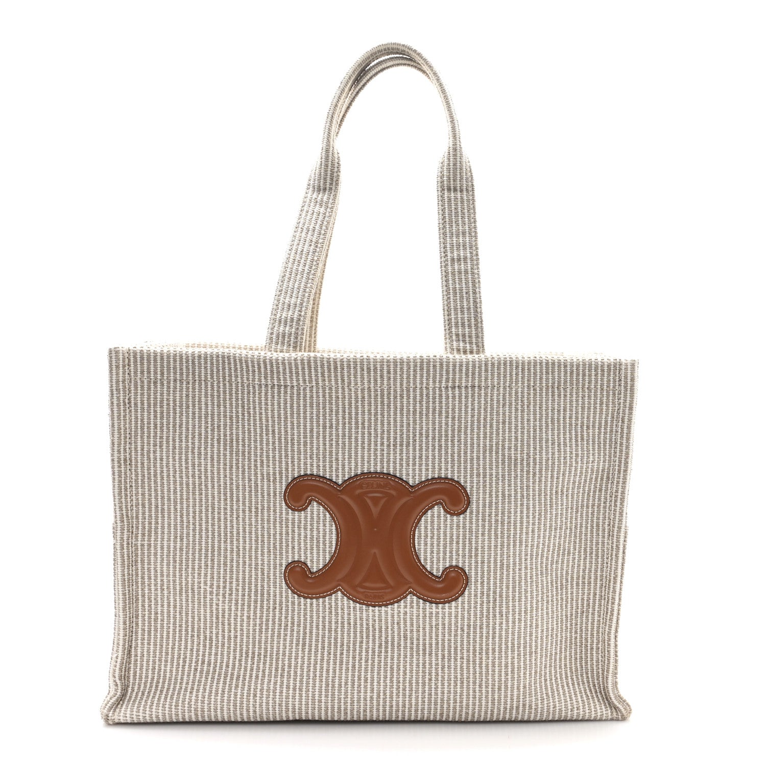 Celine Canvas Calfskin Striped Triomphe Large Cabas Beige 1 of 10
