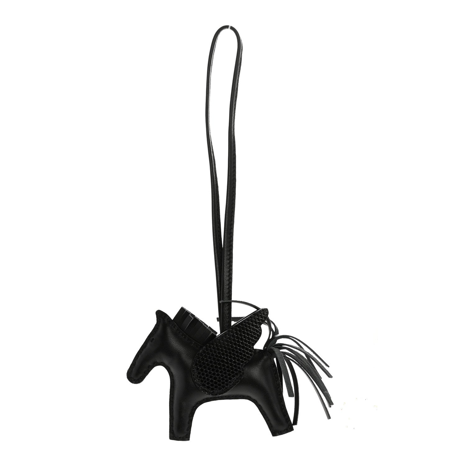 Hermes Milo Lambskin Lizard Touch Grigri Rodeo Pegase Horse Bag Charm PM So Black 1 of 6