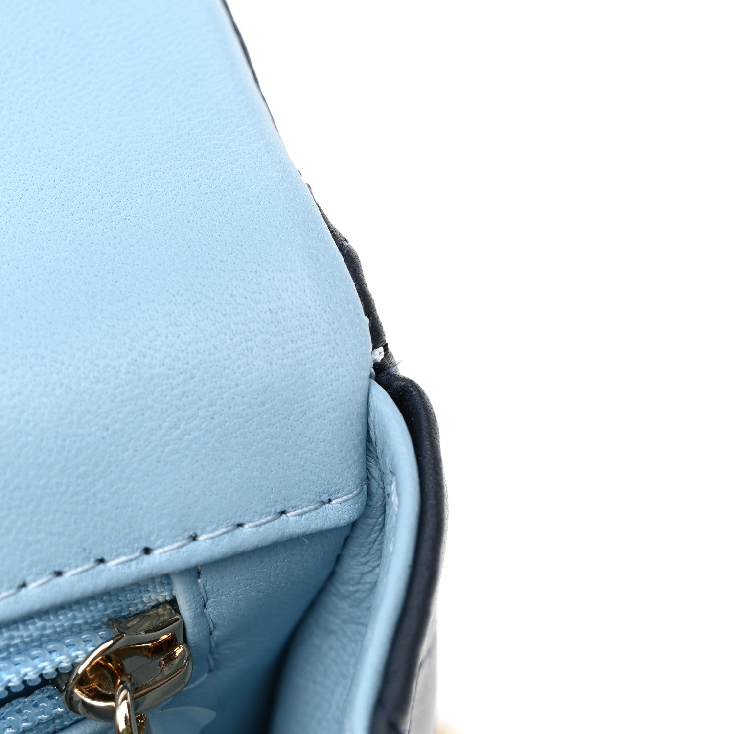 Chanel Lambskin Quilted Bi-Color Mini Top Handle Rectangular Flap Navy Blue Light Blue 11 of 12
