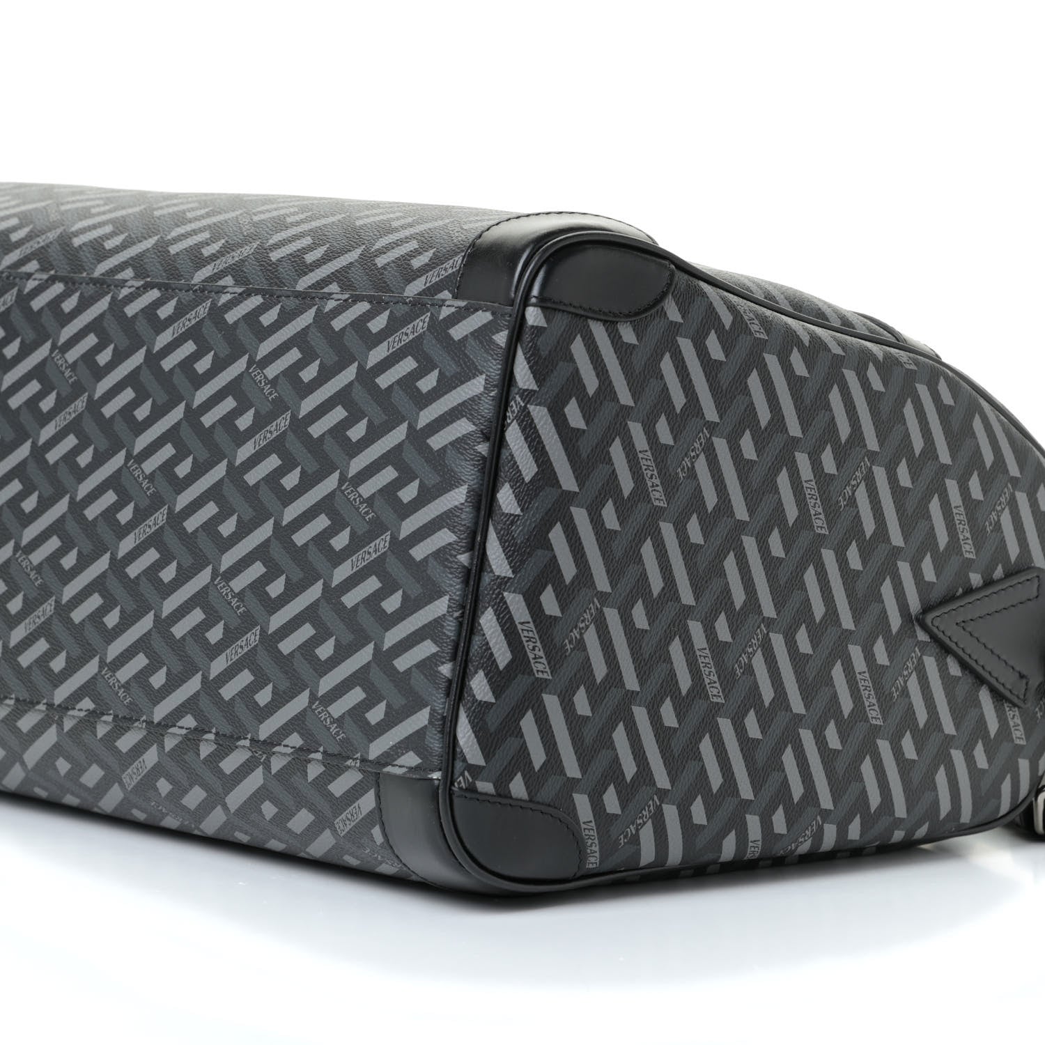 Versace Coated Canvas Calfskin La Greca Signature Travel Bag Black Grey 7 of 10