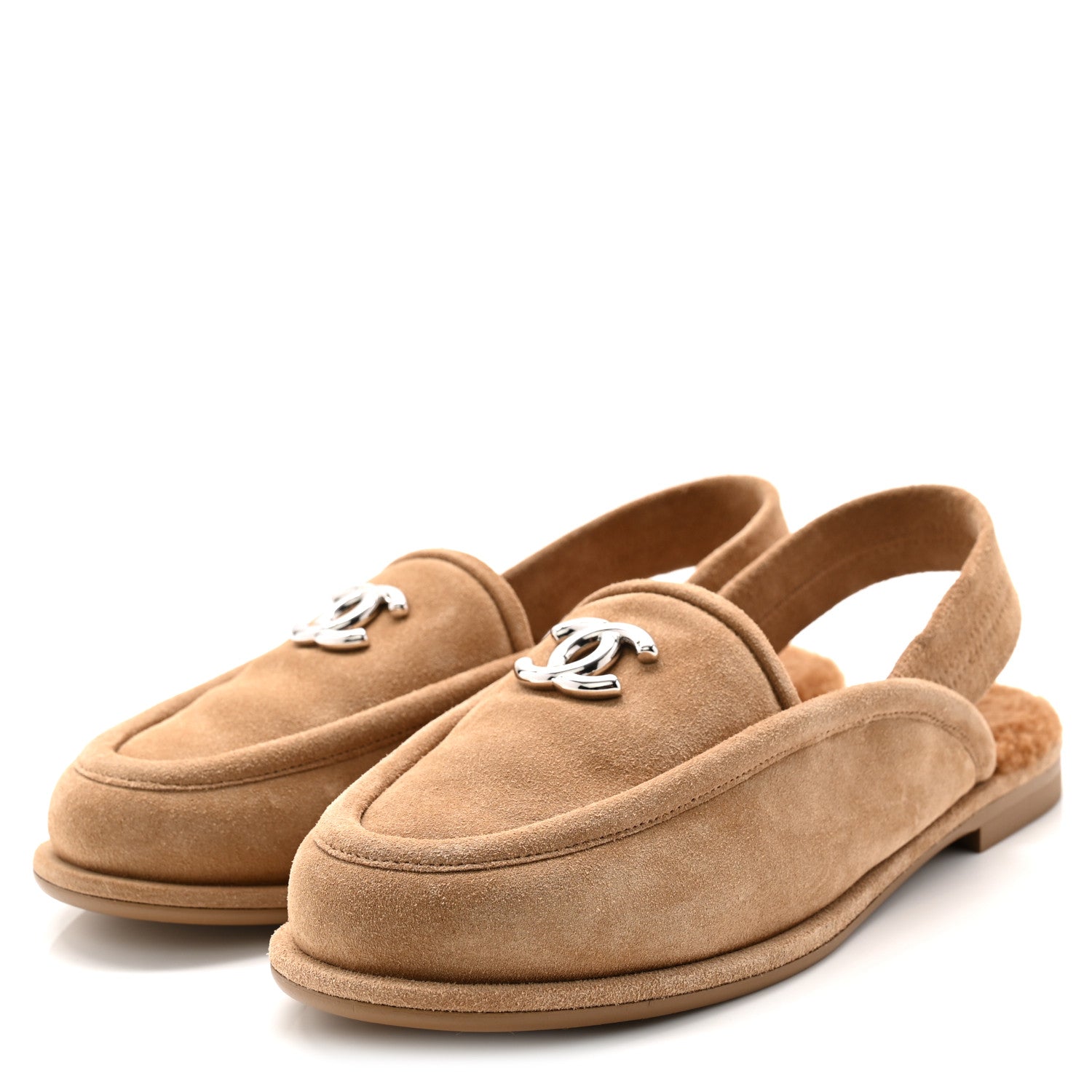 Chanel Suede Calfskin CC Slingback Loafers 36 Dark Beige 3 of 10