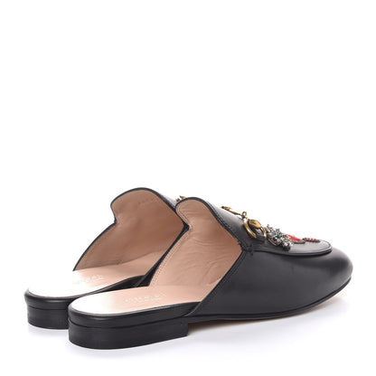 Gucci Calfskin Crystal Tiger Embroidered Womens Princetown Slippers 36 Black 4 of 9