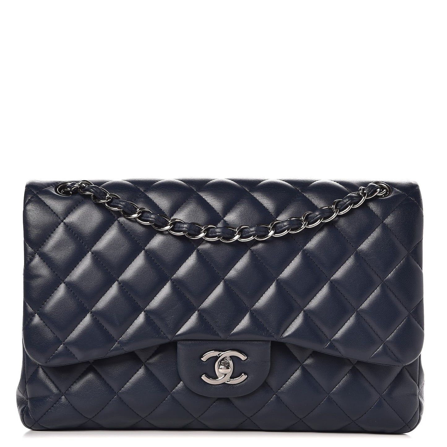 Lambskin Quilted Jumbo Double Flap Navy