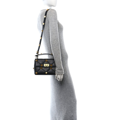 Valentino Garavani Grained Calfskin Medium Roman Stud Shoulder Bag Black 2 of 9