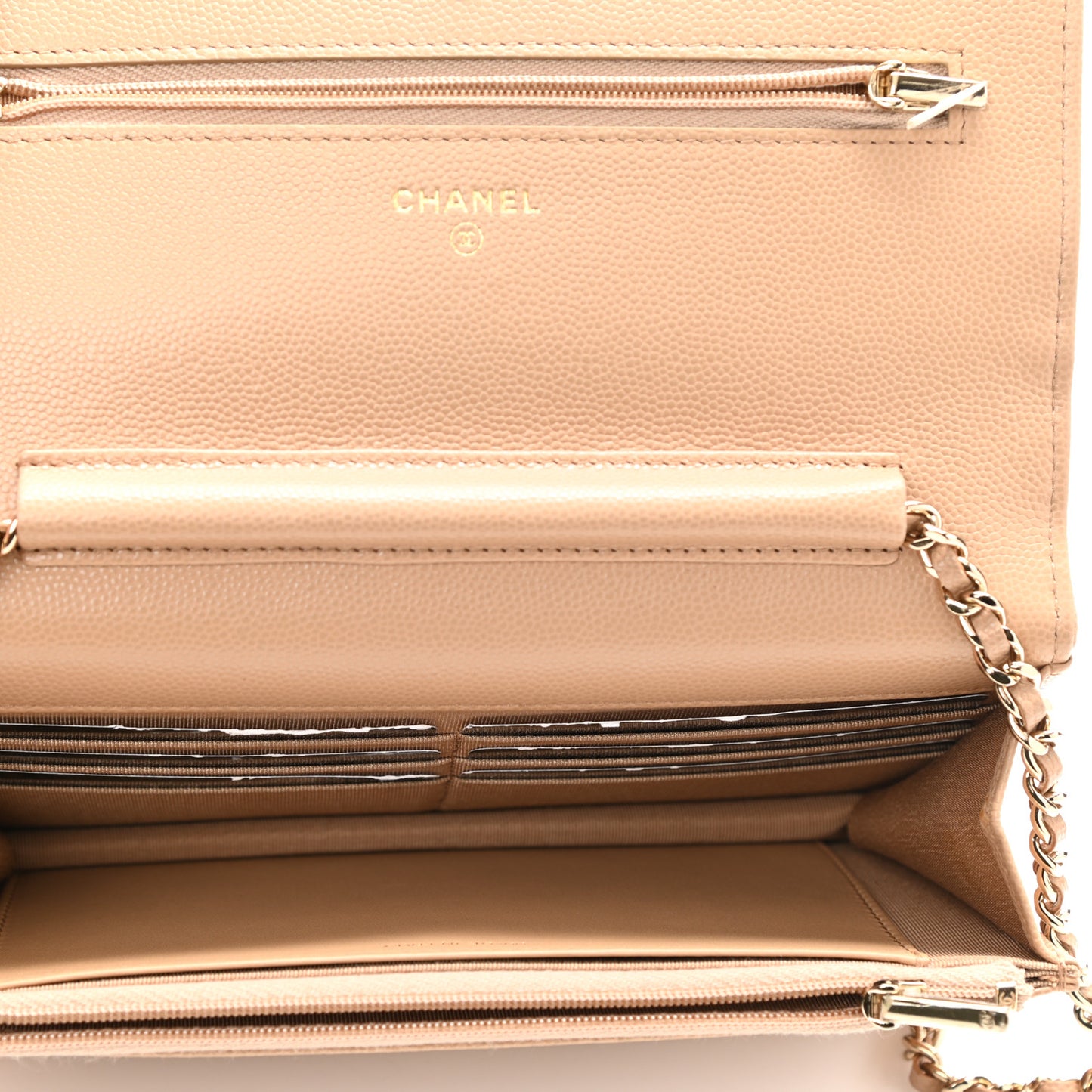 Caviar Quilted Wallet On Chain WOC Beige