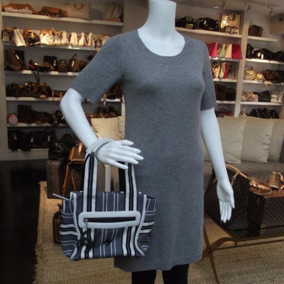 Toile Striped Tote Navy