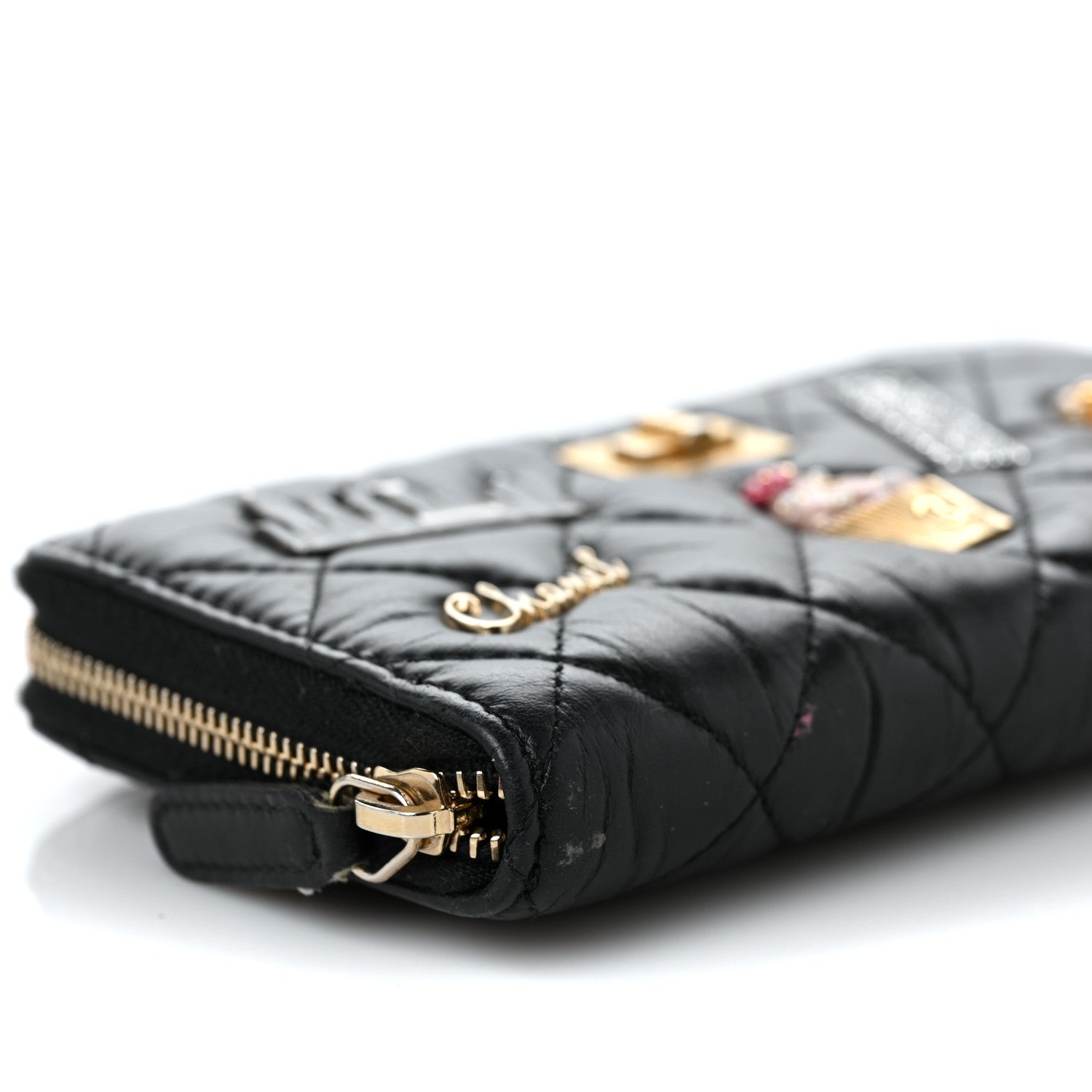 Chanel Aged Calfskin Quilted Small New York Charms 2.55 Reissue Zip Around Wallet Black 9 of 10