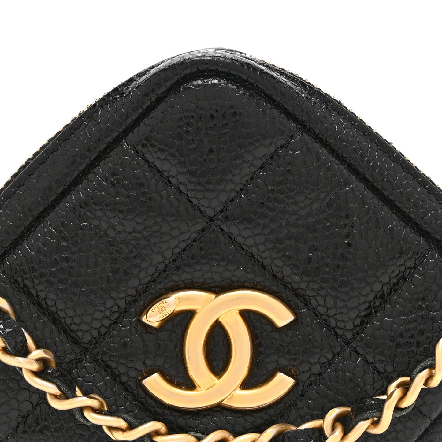 Caviar Quilted Diamond Coin Purse With Chain Black