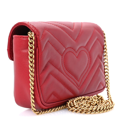 Gucci Calfskin Matelasse Super Mini GG Marmont Shoulder Bag Hibiscus Red 2 of 9