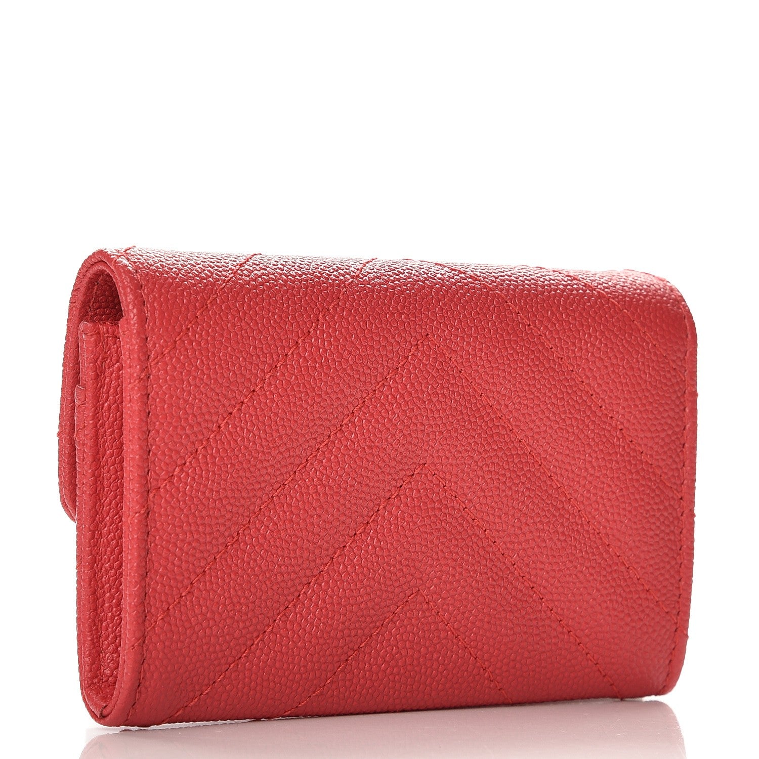 Chanel Caviar Chevron Quilted Card Holder Light Red 3 of 8