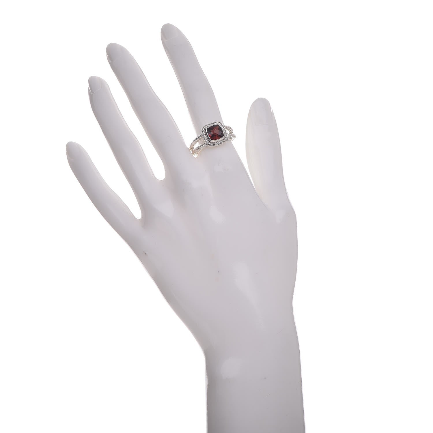 David Yurman Sterling Silver Diamond Garnet 7mm Petite Albion Ring 54 7 2 of 5