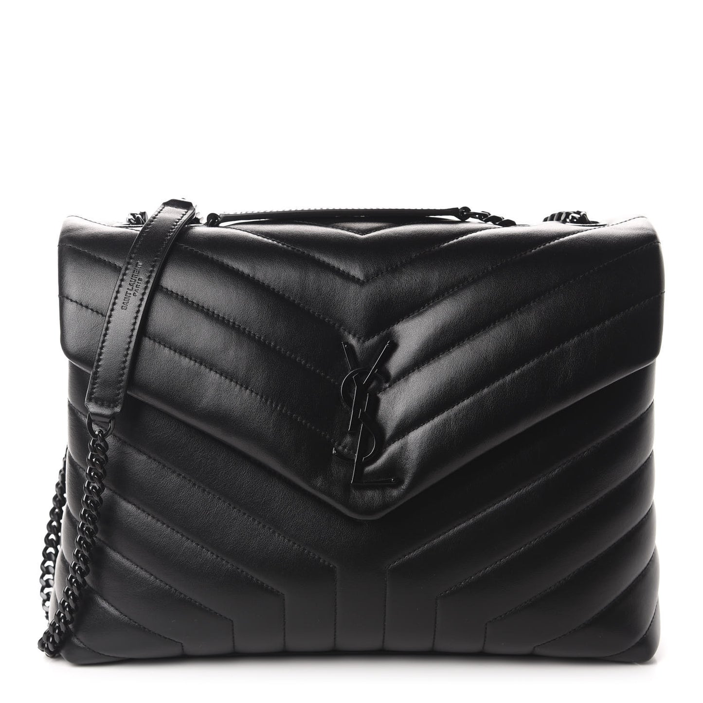 Calfskin Y Quilted Monogram Medium Loulou Chain Satchel Black