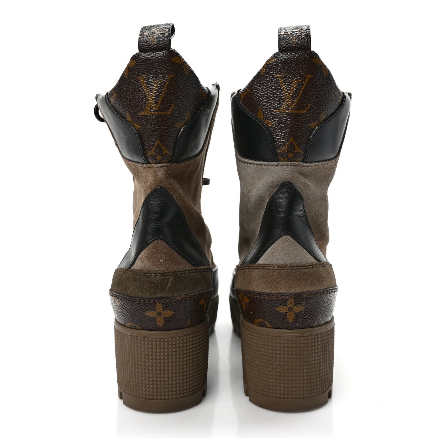 Suede Calfskin Monogram Laureate Platform Desert Boots 37 Taupe