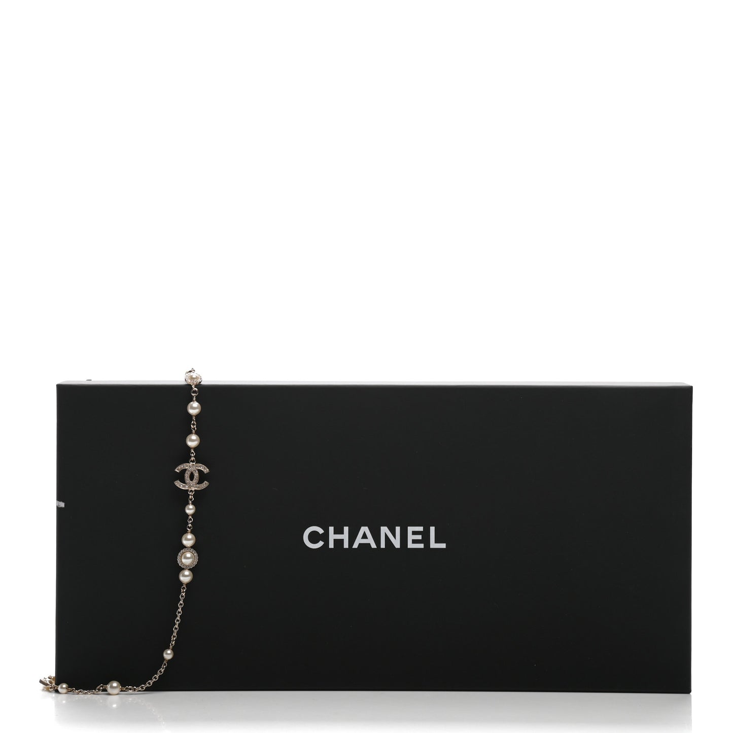 Crystal Pearl CC Long Necklace Gold