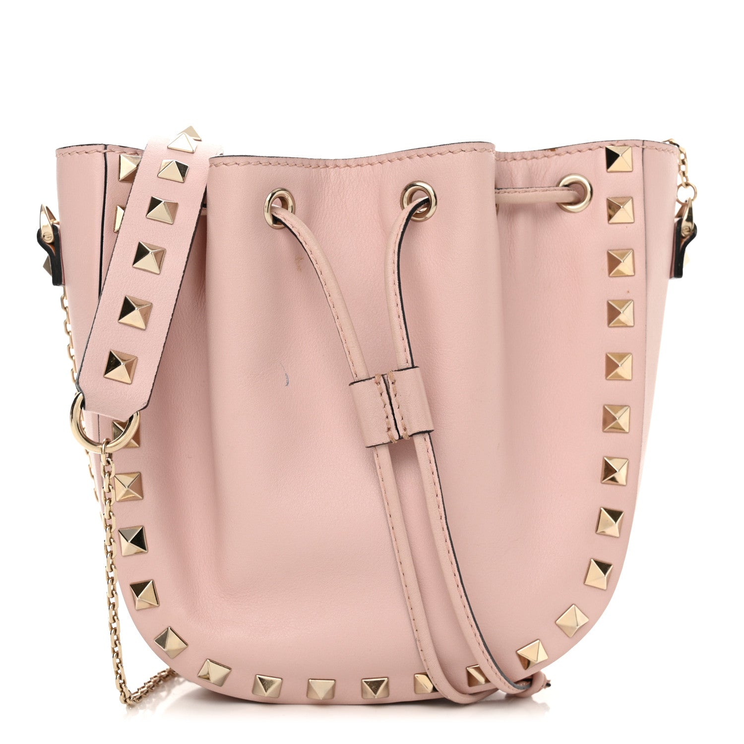 Valentino Garavani Vitello Mini Rockstud Chain Strap Bucket Bag Water Rose 1 of 13