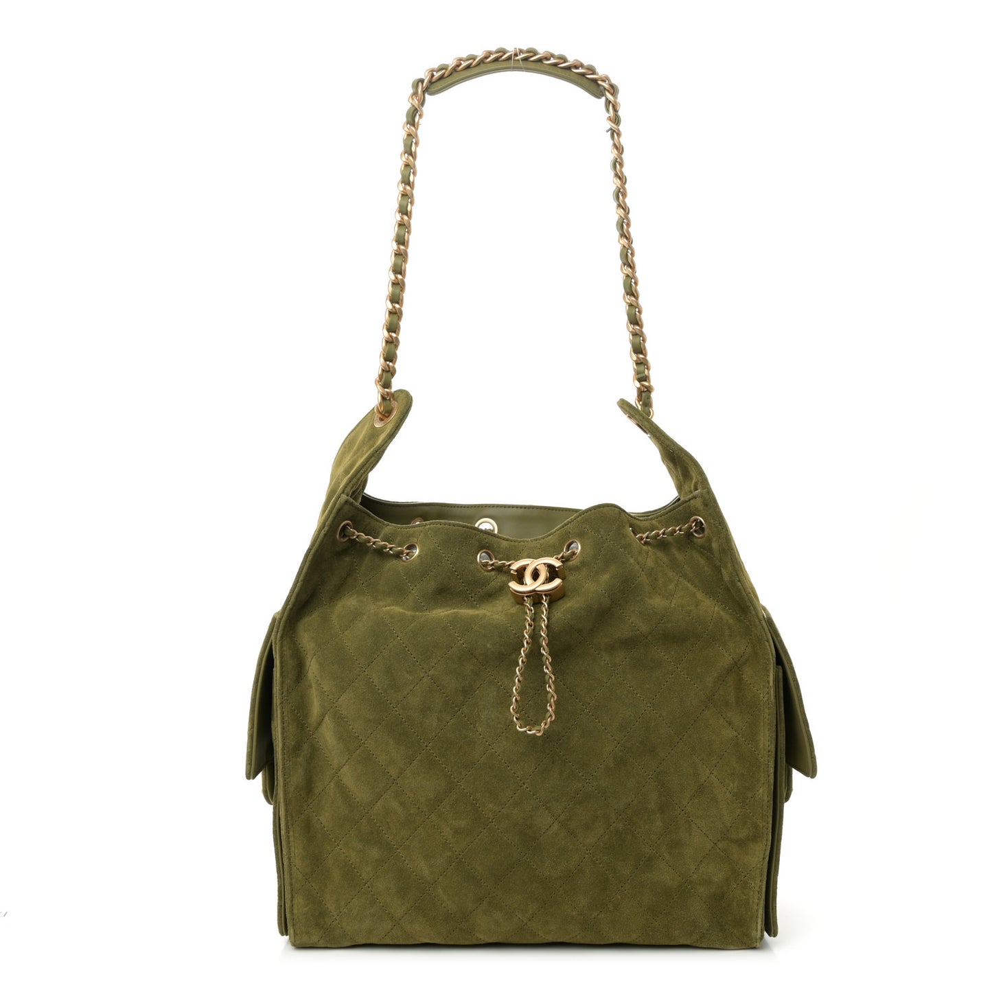 Suede Quilted Medium Chanel 25 Handbag Khaki