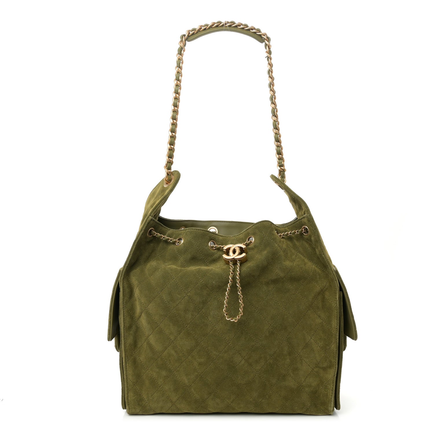 Chanel Suede Quilted Medium Chanel 25 Handbag Khaki 1 of 11