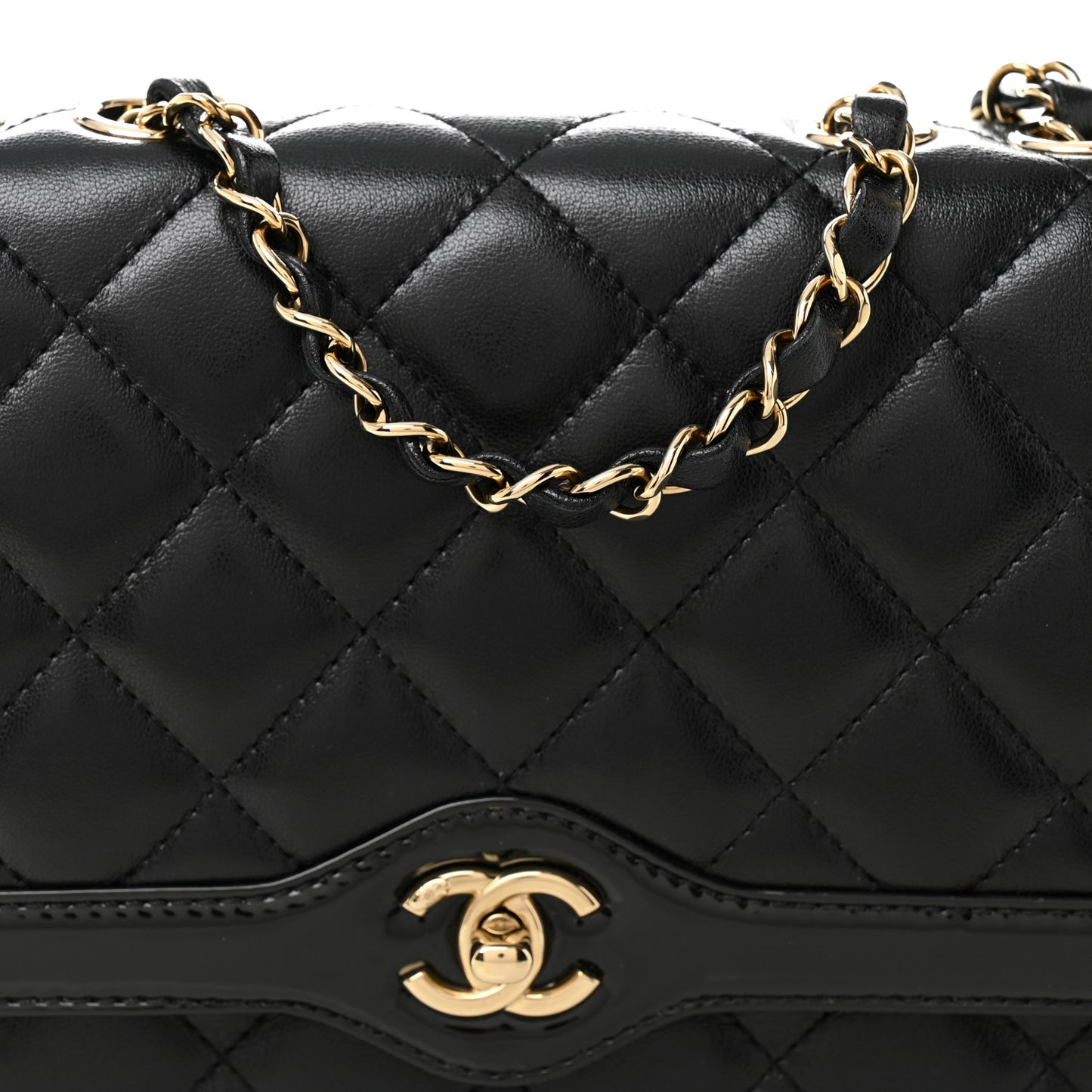 Lambskin Patent Calfskin Quilted Small Flap Bag Black