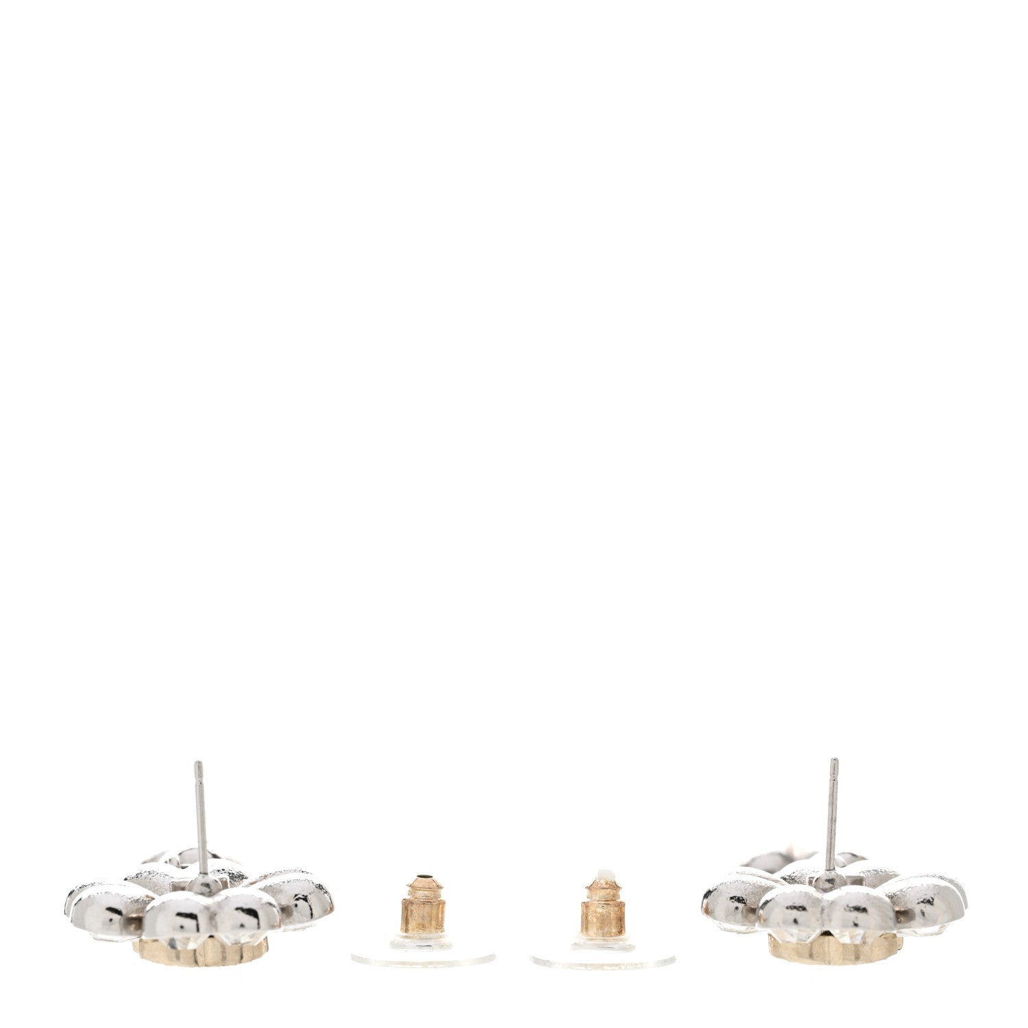 Chanel Crystal CC Clover Heart Drop Earrings Silver Gold 3 of 5