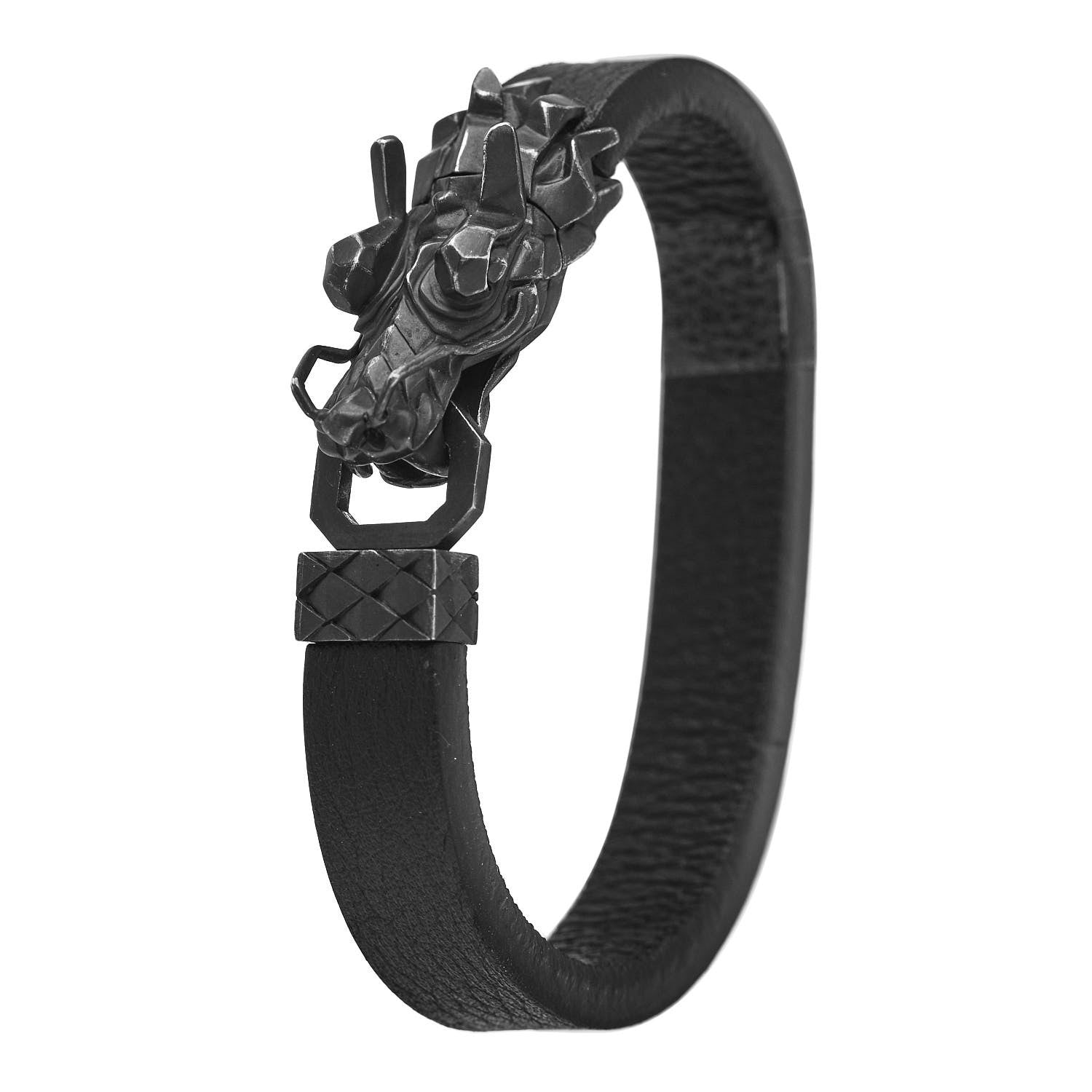 John Hardy Darkened Sterling Silver Leather Naga Dragon Bracelet Black 1 of 4