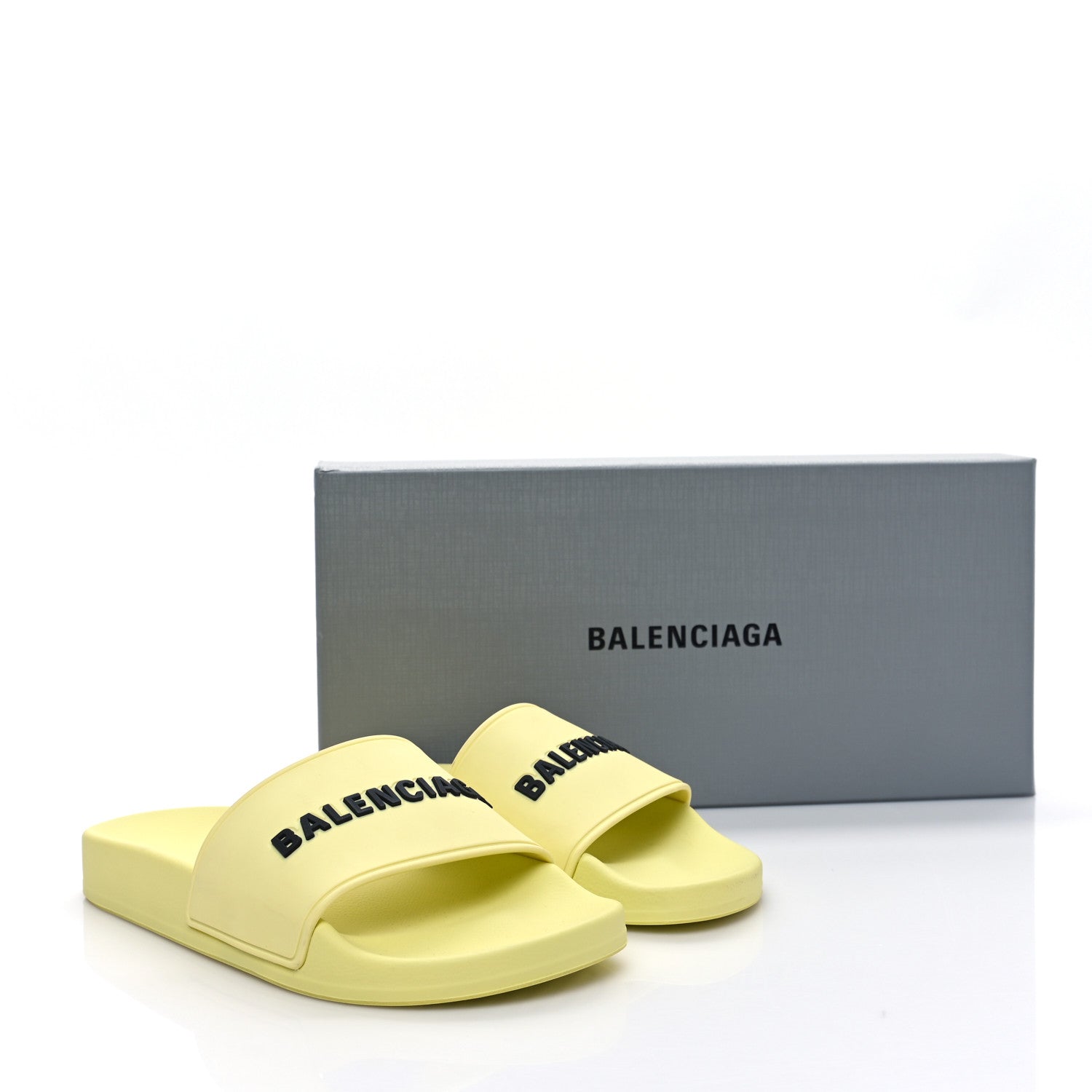Balenciaga Smooth Rubber Logo Bi-Color Womens Pool Slide Sandals 36 Yellow Black 10 of 10