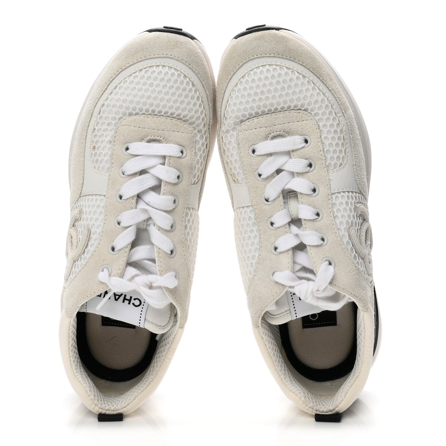 Calfskin Mesh Lycra Suede Womens Logo Sneakers 38.5 White