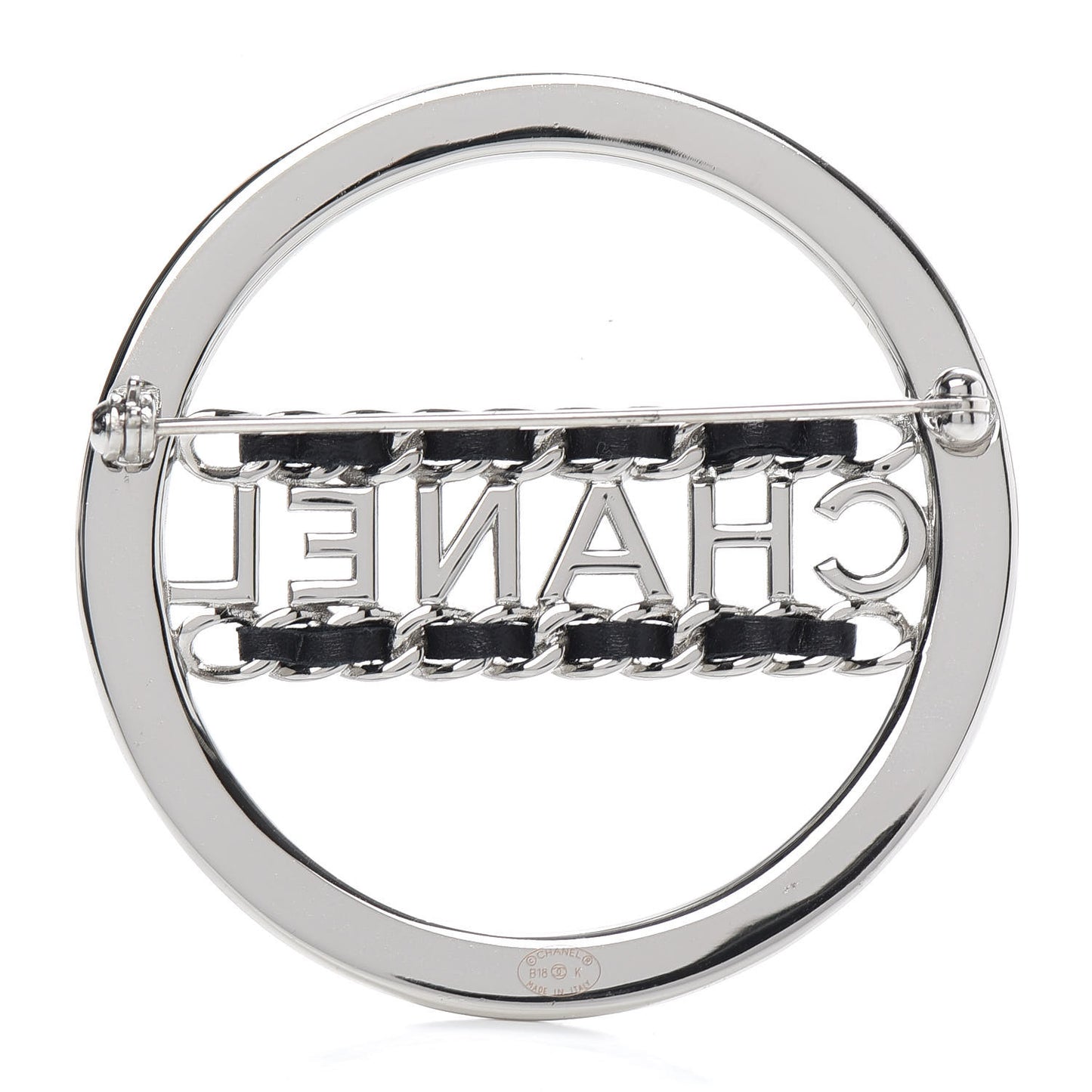 Lambskin Baguette Crystal Logo Brooch Black Silver