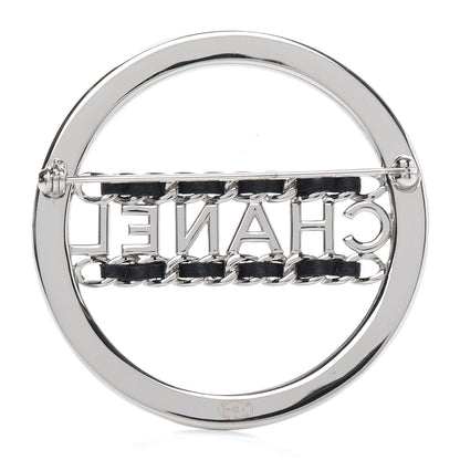 Chanel Lambskin Baguette Crystal Logo Brooch Black Silver 3 of 5